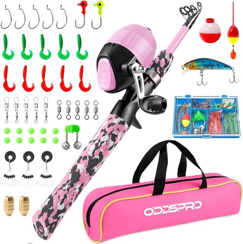 Kids fishing pole pink - fishing,